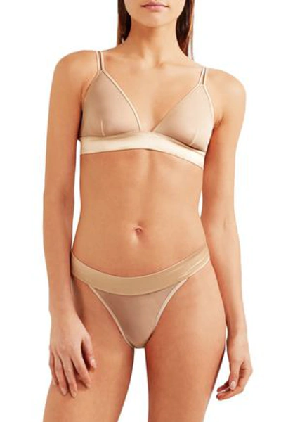 Shop Kiki De Montparnasse Voile Satin-trimmed Stretch-mesh Soft-cup Triangle Bra In Beige