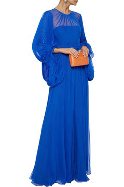 Shop Andrew Gn Pleated Silk-chiffon Gown In Royal Blue