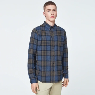 Shop Oakley Checked Woven Long Sleeve Shirt 1 In Blue,olive