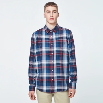 Shop Oakley Checked Woven Long Sleeve Shirt 3 In Blue,olive