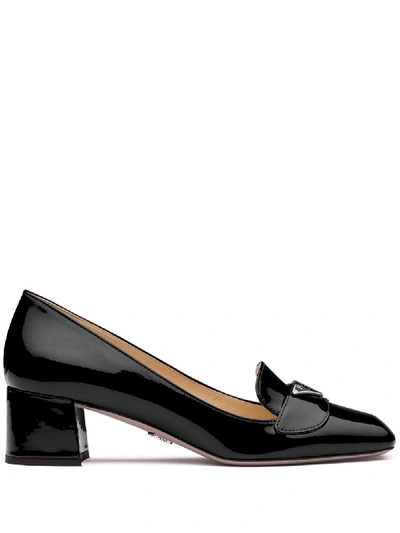 Shop Prada Logo Plaque Loafers In Black