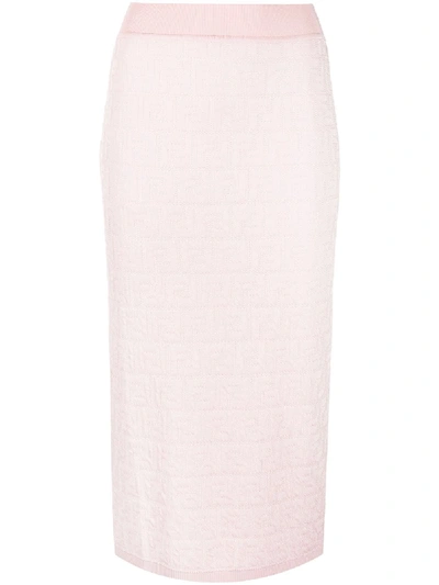 Shop Fendi Ff-pattern Knitted Skirt In Pink