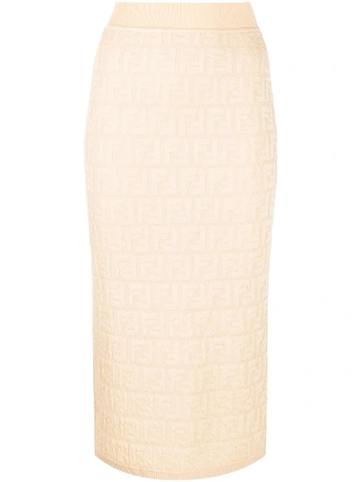 Shop Fendi Ff-pattern Knitted Skirt In Neutrals