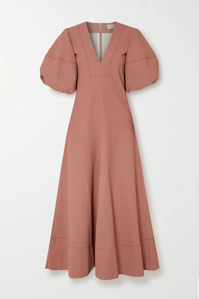 Shop Lee Mathews Queenie Linen And Cotton-blend Maxi Dress In Brick