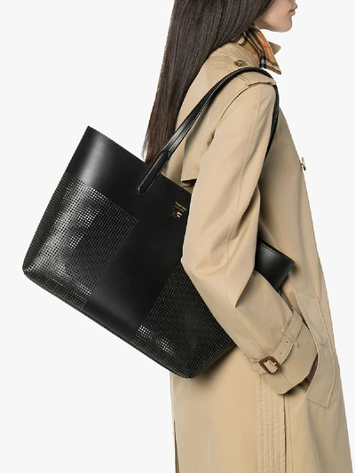 Shop Tom Ford Black Perforated Leather Tote Bag