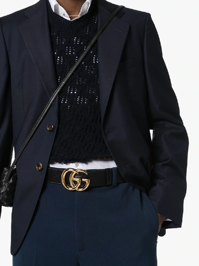 Shop Gucci Black Gg Buckle Leather Belt