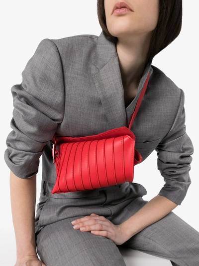 Shop Venczel Red Aera S Stripe Leather Shoulder Bag