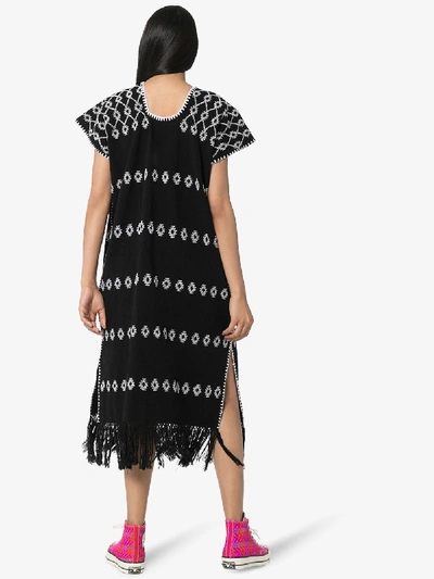 Pippa Holt Embroidered Fringe-hem Kaftan Dress In Black