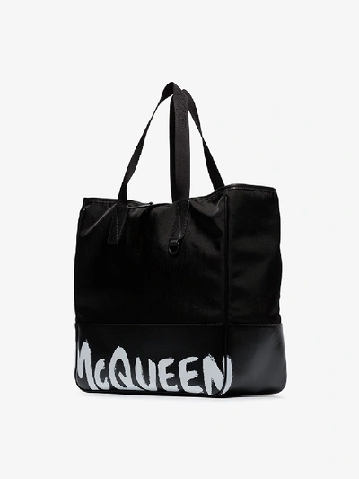 Shop Alexander Mcqueen Black Shopper 35 Logo Tote Bag