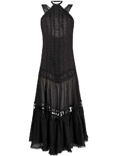 Shop Charo Ruiz Lace-trimmed Halterneck Dress In Black