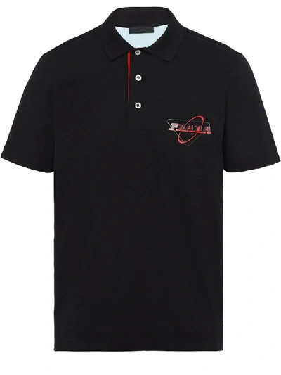 Shop Prada Logo Embroidered Polo Shirt In Black