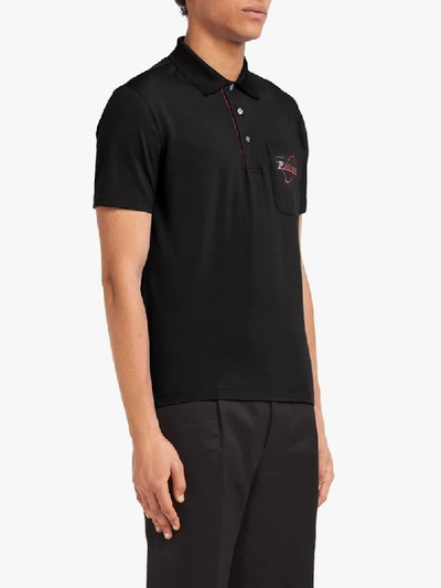 Shop Prada Logo Embroidered Polo Shirt In Black