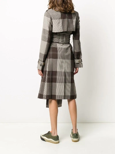 Shop Rokh Checked Print Trench Coat In Brown