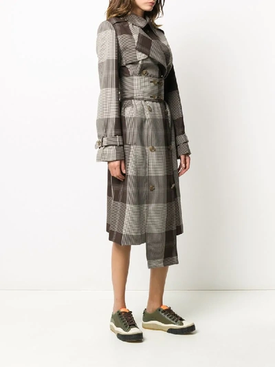 Shop Rokh Checked Print Trench Coat In Brown