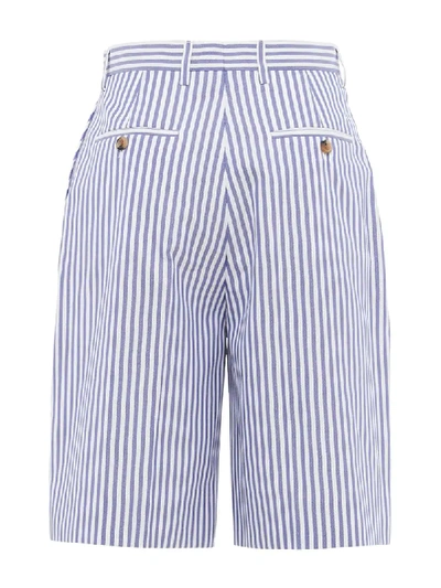 Shop Prada Striped Knee-length Shorts In Blue