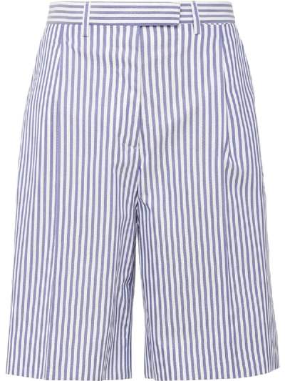 Shop Prada Striped Knee-length Shorts In Blue