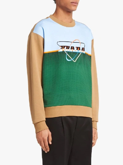 Shop Prada Logo Print Sweatshirt In Neutrals