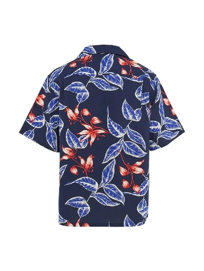 Shop Prada Floral Print Poplin Shirt In Blue
