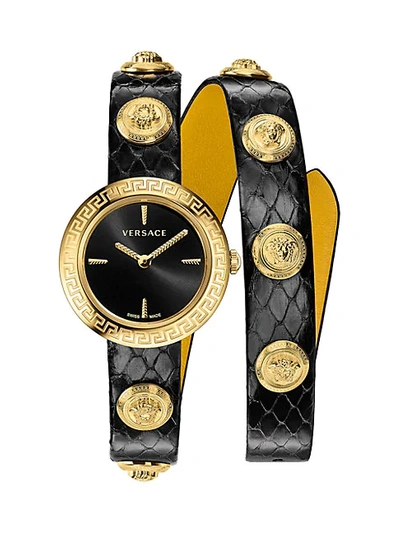 Shop Versace Medusa Stud Icon Analog Leather Wrap Watch
