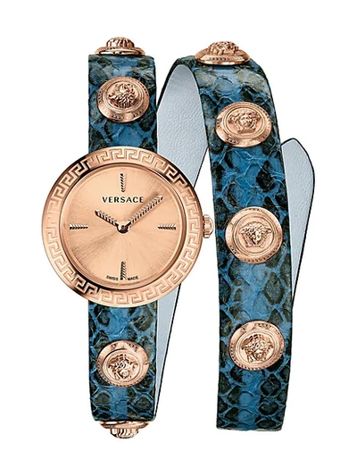 Shop Versace Medusa Stud Icon Analog Leather Wrap Watch