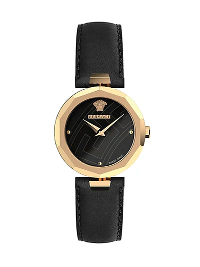 Shop Versace Idyia Ip Gold Stainless Steel Leather-strap Watch
