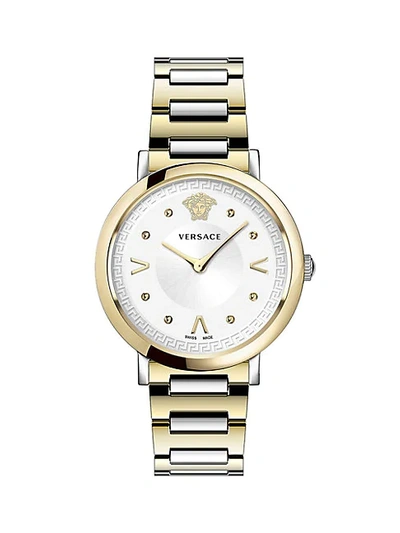 Shop Versace Pop Chic Lady Two-tone Ip Gold Stainless Steel Analog Bracelet Strap Watch