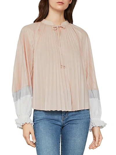 Shop Bcbgmaxazria V-neck Pleated Long-sleeve Top In Bare Pink