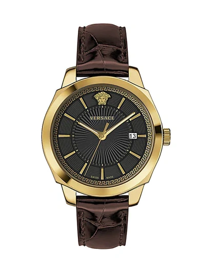Shop Versace Ion Classic Gent Goldtone Ip Stainless Steel & Croc-embossed Leather Strap Watch