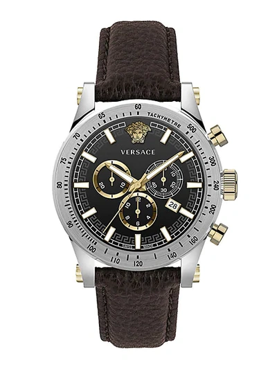 Shop Versace Chrono Sporty Stainless Steel & Leather Chronograph Watch