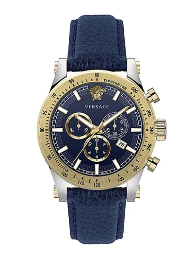 Shop Versace Chrono Sporty Two-tone Stainless Steel & Leather Strap Chronograph Watch