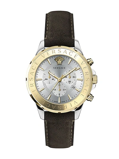 Shop Versace Chrono Signature Two-tone Stainless Steel Leather-strap Watch