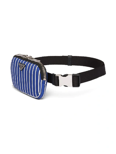 Shop Prada Striped Belt Bag In Blue ,white