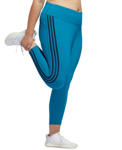 Shop Adidas Originals Adidas Plus Size Believe This 3-stripe High-rise Leggings In Medium Blue/black Stripe