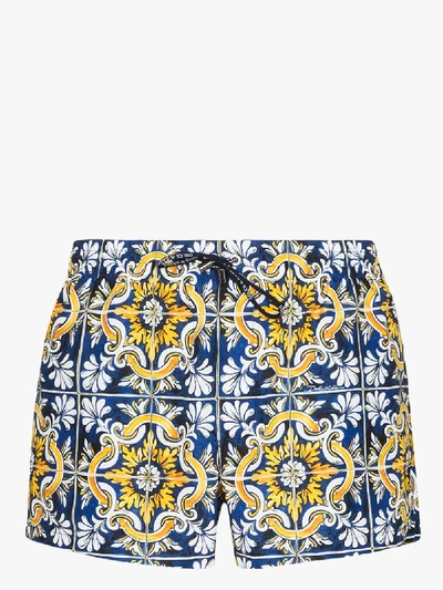 Shop Dolce & Gabbana Maiolica Print Swim Shorts In Blue