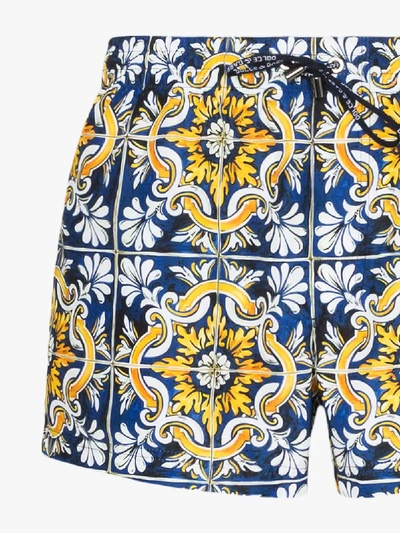 Shop Dolce & Gabbana Maiolica Print Swim Shorts In Blue