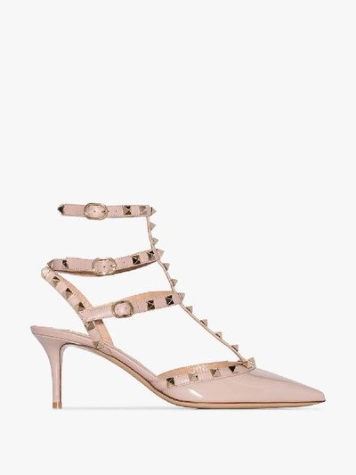 Shop Valentino Pink Rockstud 65 Caged Leather Pumps In Nude