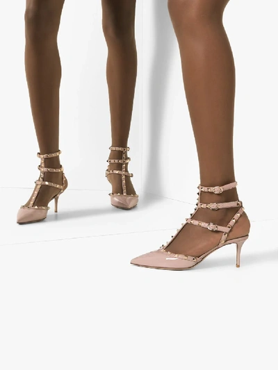 Shop Valentino Pink Rockstud 65 Caged Leather Pumps - Women's - Metal/lambskin/goat Skin In Nude
