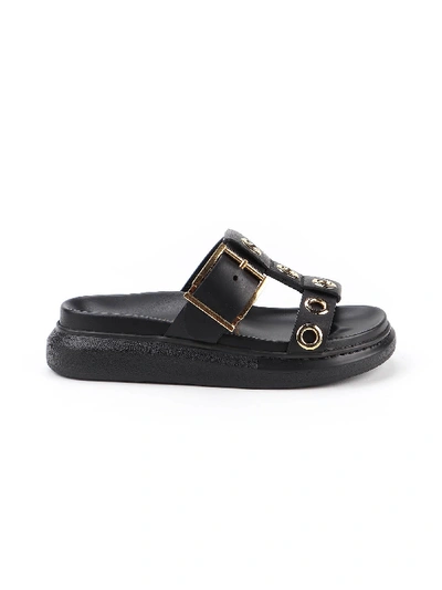 Shop Alexander Mcqueen Slide Sandal In Black/gold