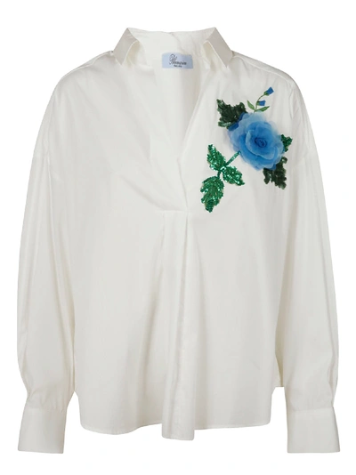 Shop Blumarine Floral Embellished Shirt In White