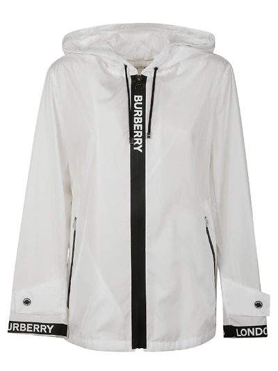 Shop Burberry Logo Zipped Hoodie In White/black