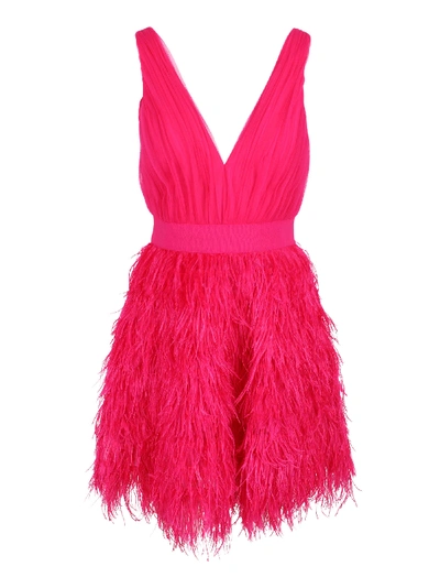 Shop Alice And Olivia Alice+olivia Tegan Feather Party Nylon Dress In Wild Pink