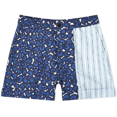 Shop Neil Barrett Mix Print Swim Shorts In Blue