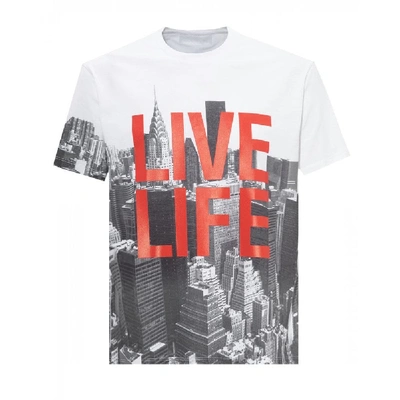 Shop Neil Barrett Live Life T-shirt In White