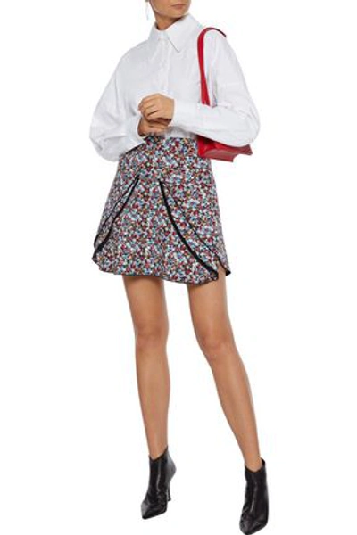 Shop Victoria Beckham Chain-trimmed Draped Floral-print Crepe Mini Skirt In Black