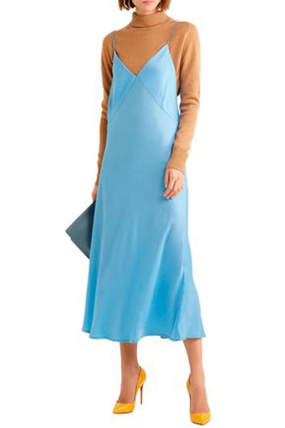 Shop Victoria Beckham Satin-crepe Midi Dress In Light Blue