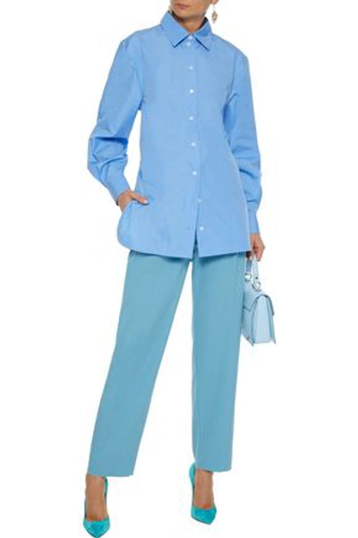 Shop Victoria Beckham Martingale Belted Cotton-poplin Shirt In Blue