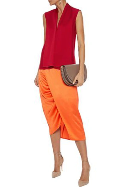 Shop Victoria Beckham Draped Satin-crepe Top In Red