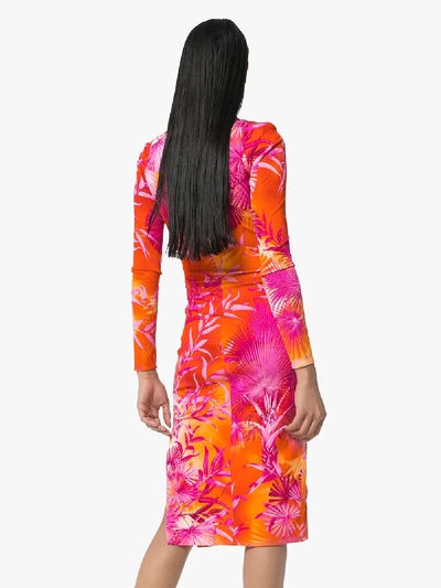 Shop Versace Jungle Print Fitted Shirt Dress In Orange