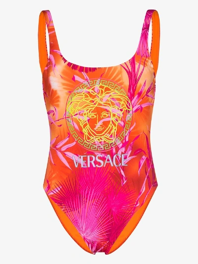 Shop Versace Jungle Print Swimsuit In Pink