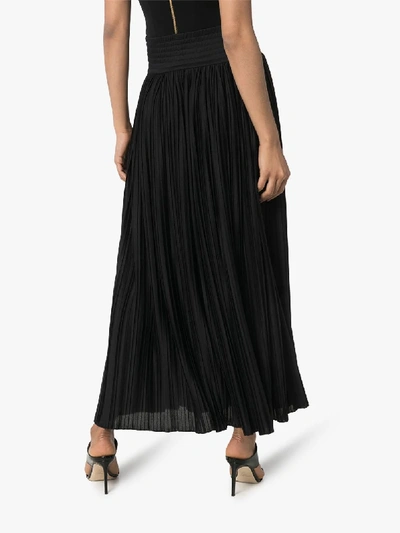 Shop Balmain Pleated Side-slit Skirt In Black